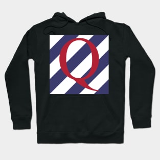 Old Glory Letter Q Red on Blue and White Stripes Hoodie